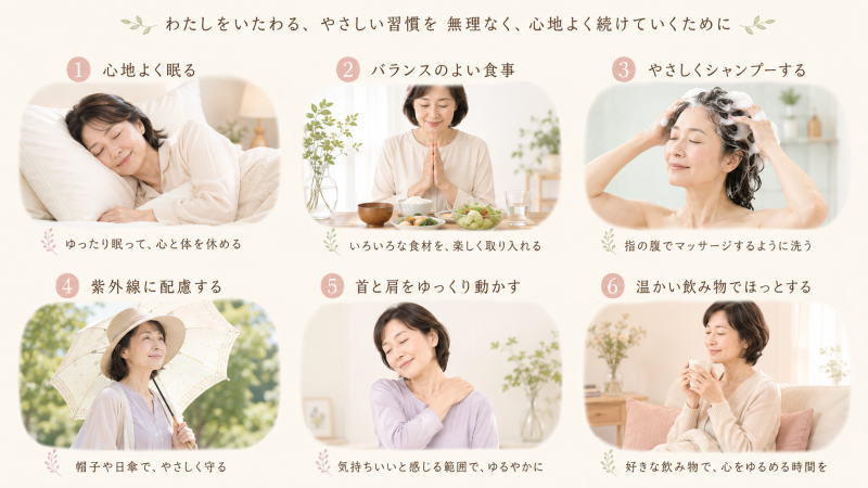 「日常生活で気をつけたいこと」の生活習慣イラスト
