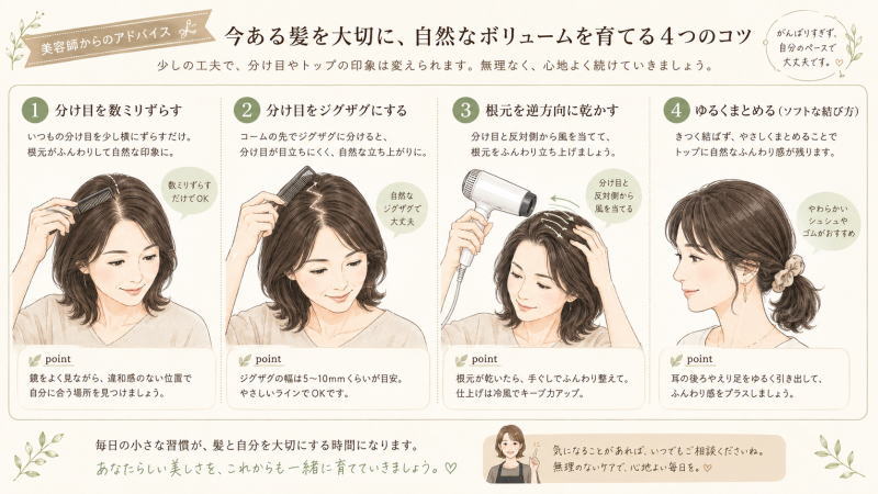 今ある髪を大切に、自然なボリュームを育てる４つのコツ