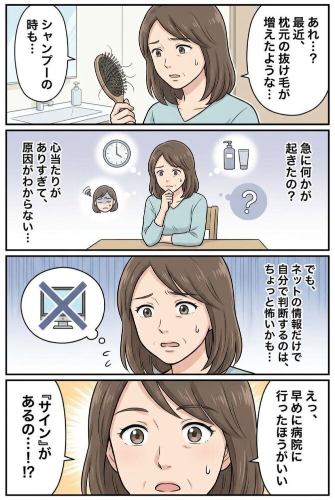 マンガ「女性の抜け毛が急に増えたと感じたとき」