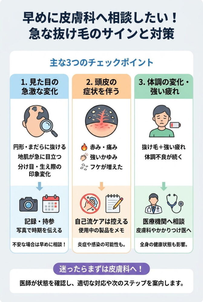 図解:早めに皮膚科などへ相談したいサイン